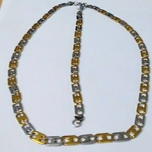 SET NECKLACE DOUBLE TONE STAINLESS STEEL GOLD PLATED + BRACELET 8"